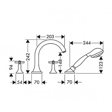 Axor Terrano - змішувач на край ванни на 4 отвори (хрестики) сатинокс HANSGROHE 37447810