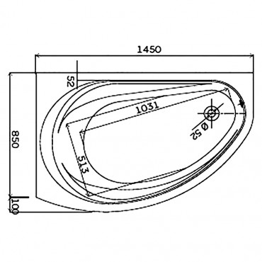 Ванна акрил. SUPERO 145x85, отвір зливу справа + ніжки SN14