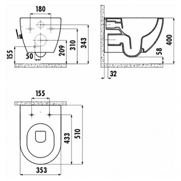 Чаша підвісного унітазу FREE Rim-Off+бідетка, б/сидіння (FE322.00500)