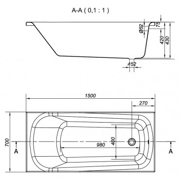 Ванна ABS NAO 150х70+НІЖКИ ТИП 1