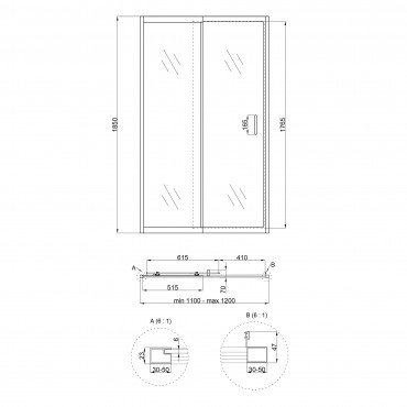 Душові двері в нішу Qtap Taurus CRM201-11.C6 110-120x185 см, скло Clear 6 мм, покриття CalcLess