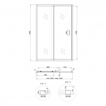 Душові двері в нішу Qtap Taurus CRM2012-13.C6 120-130x185 см, скло Clear 6 мм, покриття CalcLess