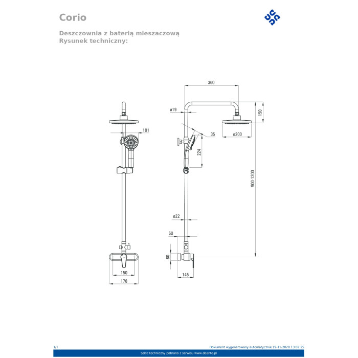 Oregano NAC 016M Душова система зі змішувачем