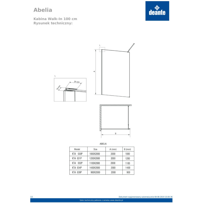 Abelia KTA N31P Душова стінка Walk-in
