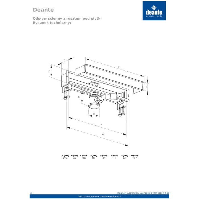 Deante KOW 003A Лінійний злив