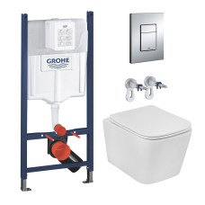 Комплект 4 в 1: Інсталяція GROHE Solido 3 в 1 3884966Q + Унітаз безобідковий Kroner Eifel WHI483429 TORNADO з сидінням Slim Duroplast / Soft-close / Quick relase KE483429WHIT (3884966KE483429)