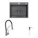 Комплект кухонна мийка Kroner Schwarze-6050HM PVD + змішувач Ersel-GRP03393BLK + дозатор Spender-026