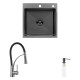 Комплект кухонна мийка Kroner Schwarze-5050HM PVD + змішувач Ersel-GRP03393BLK + дозатор Spender-026
