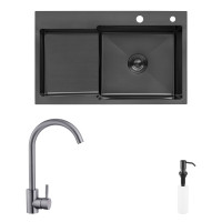 Комплект кухонна мийка Kroner Schwarze-7848RHM PVD + змішувач Edelstahl Klassisch-SCH035PVD + дозатор Spender-SCH049