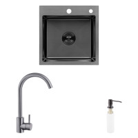 Комплект кухонна мийка Kroner Schwarze-4545HM PVD + змішувач Edelstahl Klassisch-SCH035PVD + дозатор Spender-026