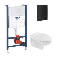 Комплект 4 в 1: Інсталяція Grohe QuickFix Solido 2 в 1 38971000 + Панель змиву для унітаза Grohe QuickFix Even 389662430 + Унітаз безободковий Kroner Oker WHI533536 RIMLESS з сидінням Slim Duroplast /Soft-close /Quick relase KO533536WHIR (38971966243KO53R